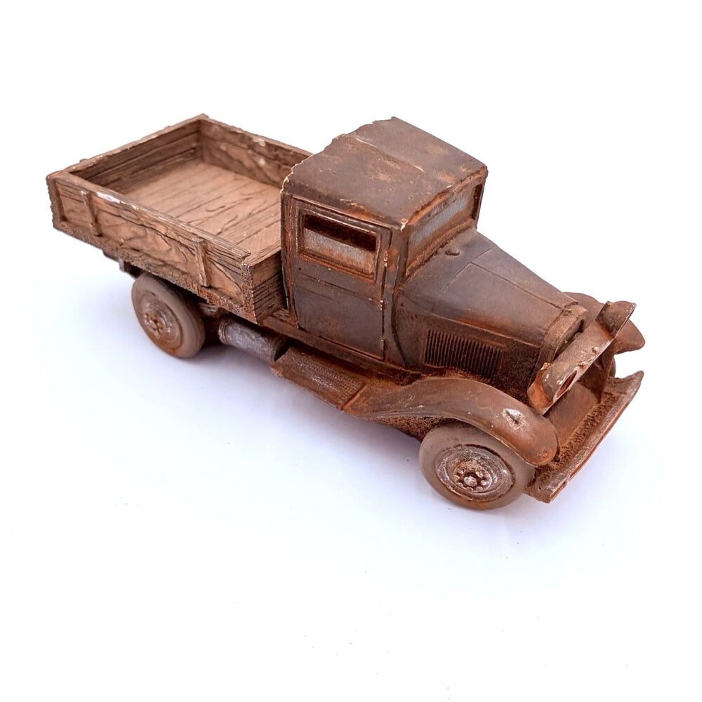 Vintage Rustic Pickup Truck Figurine Brown Resin Farmhouse Decor Display